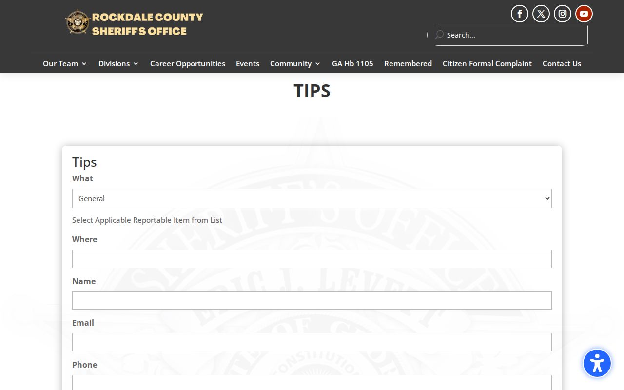 Rockdale County Sheriff's Office tips page for wanted-person information